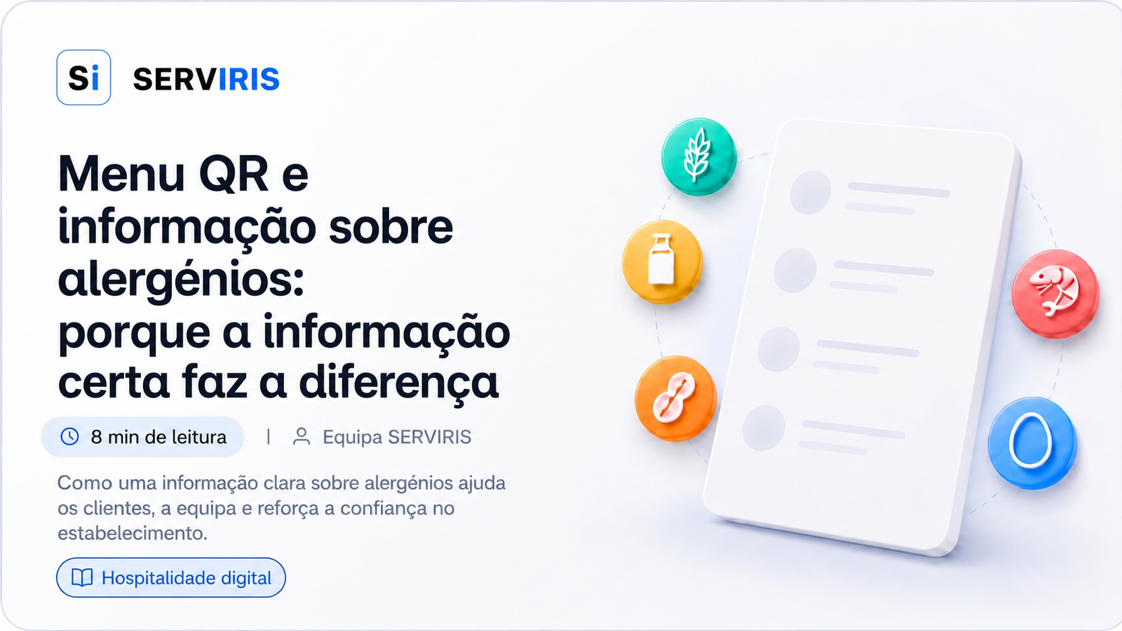 Menu QR com informação sobre alergénios num menu digital SERVIRIS