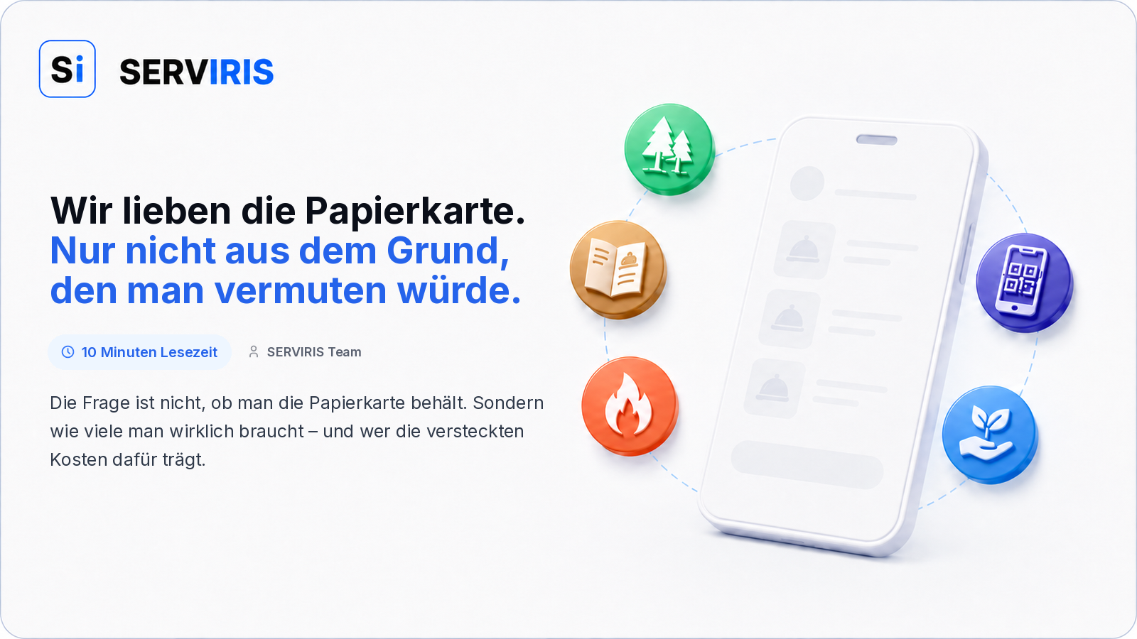 Eine Papierkarte neben einer digitalen SERVIRIS QR-Speisekarte auf einem Restauranttisch
