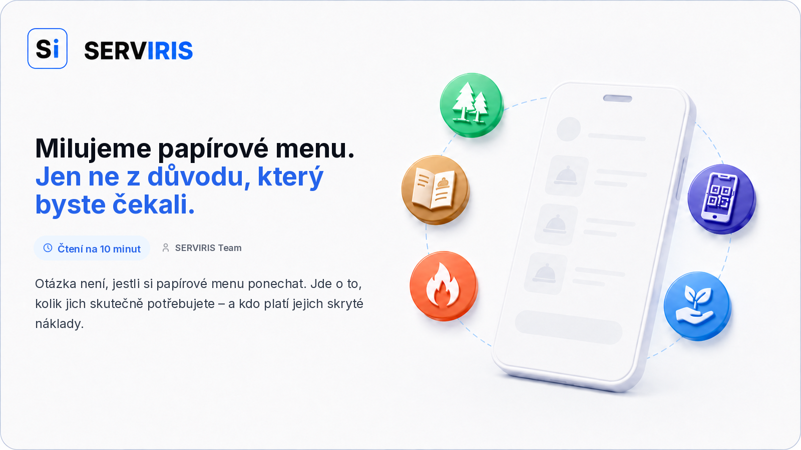 Papírové menu vedle digitálního QR menu SERVIRIS na stole v restauraci