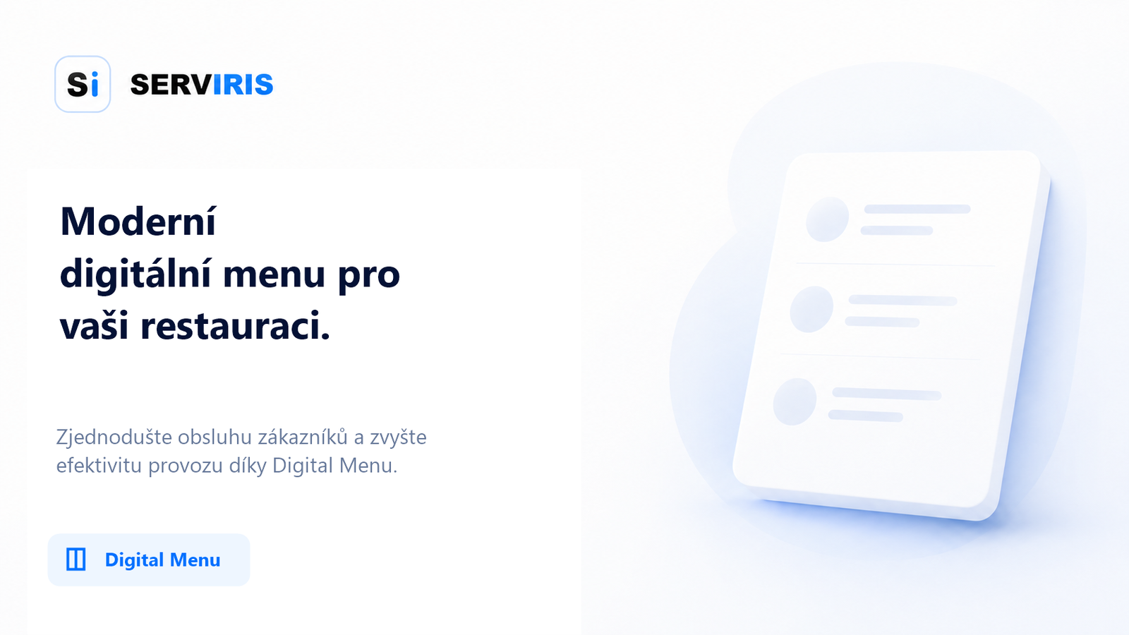 Obrázek blogu SERVIRIS v češtině pro QR menu, digitální menu a SEO restaurací