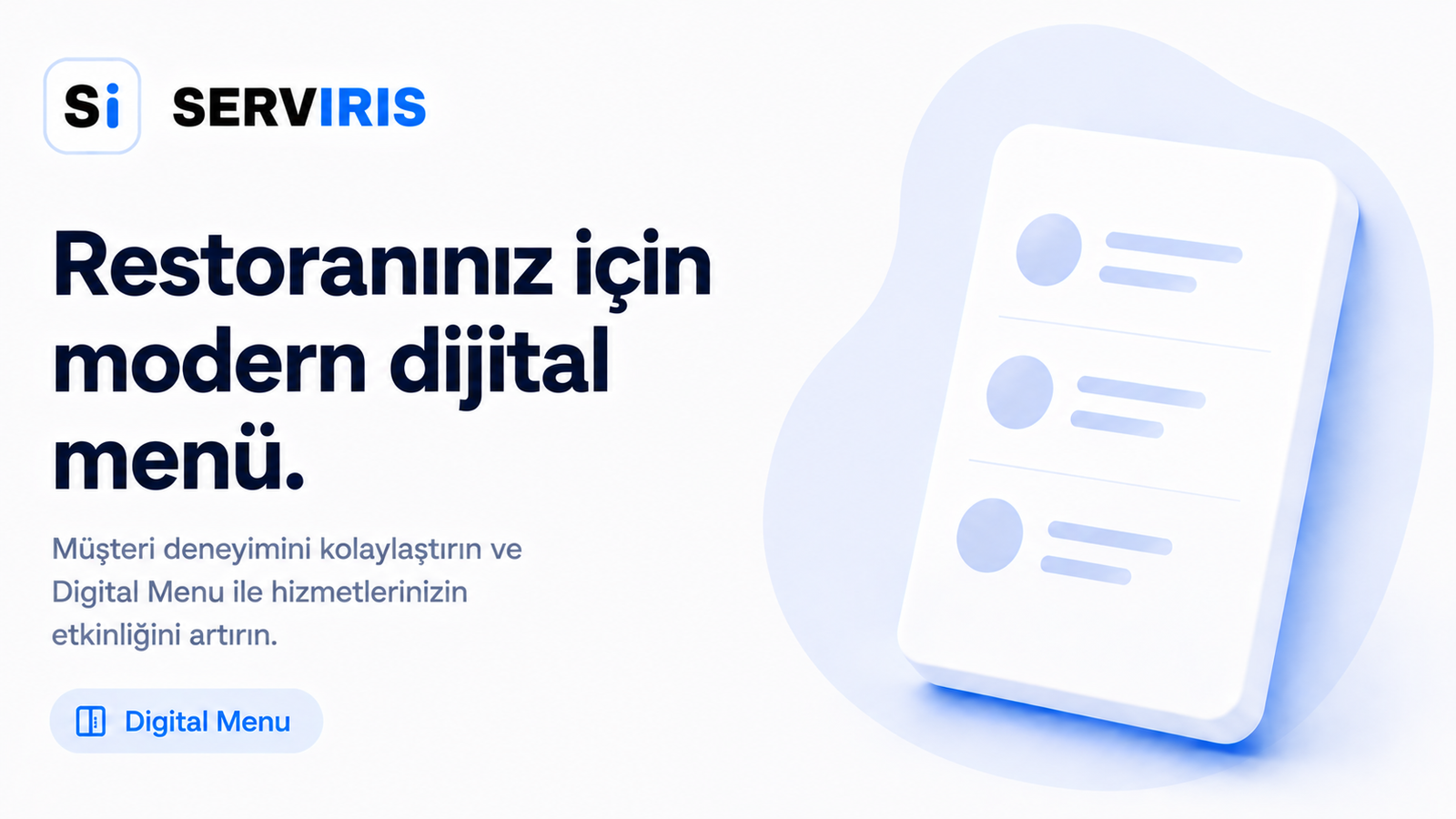 Restoran QR menüsü, dijital menü ve SEO için Türkçe SERVIRIS blog görseli